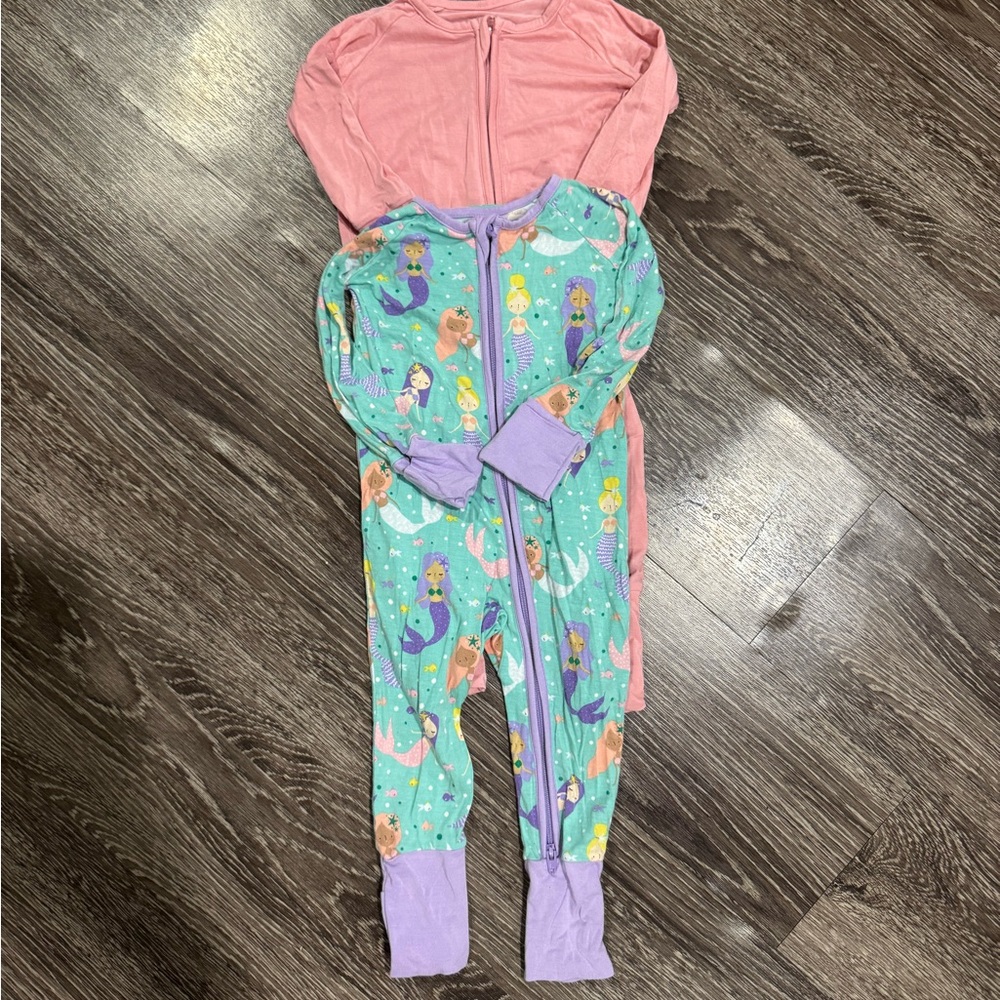 Little Sleepies Pink and Green Kids One Pieces Footies